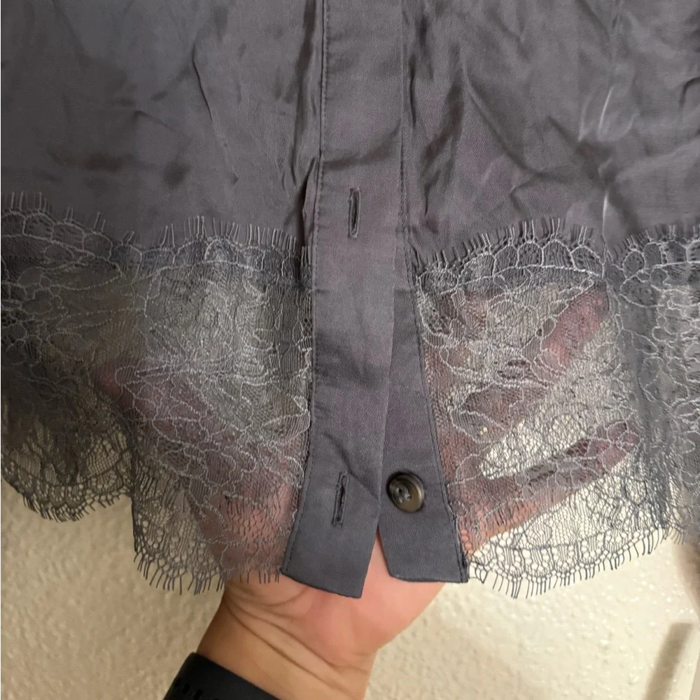 By Anthropologie Cropped Lace Pajama Top in carbon color gray size XS NWT